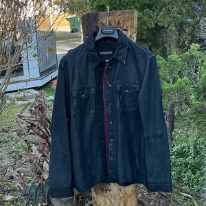 John Varvatos Black and Burgundy Shirt Jacket